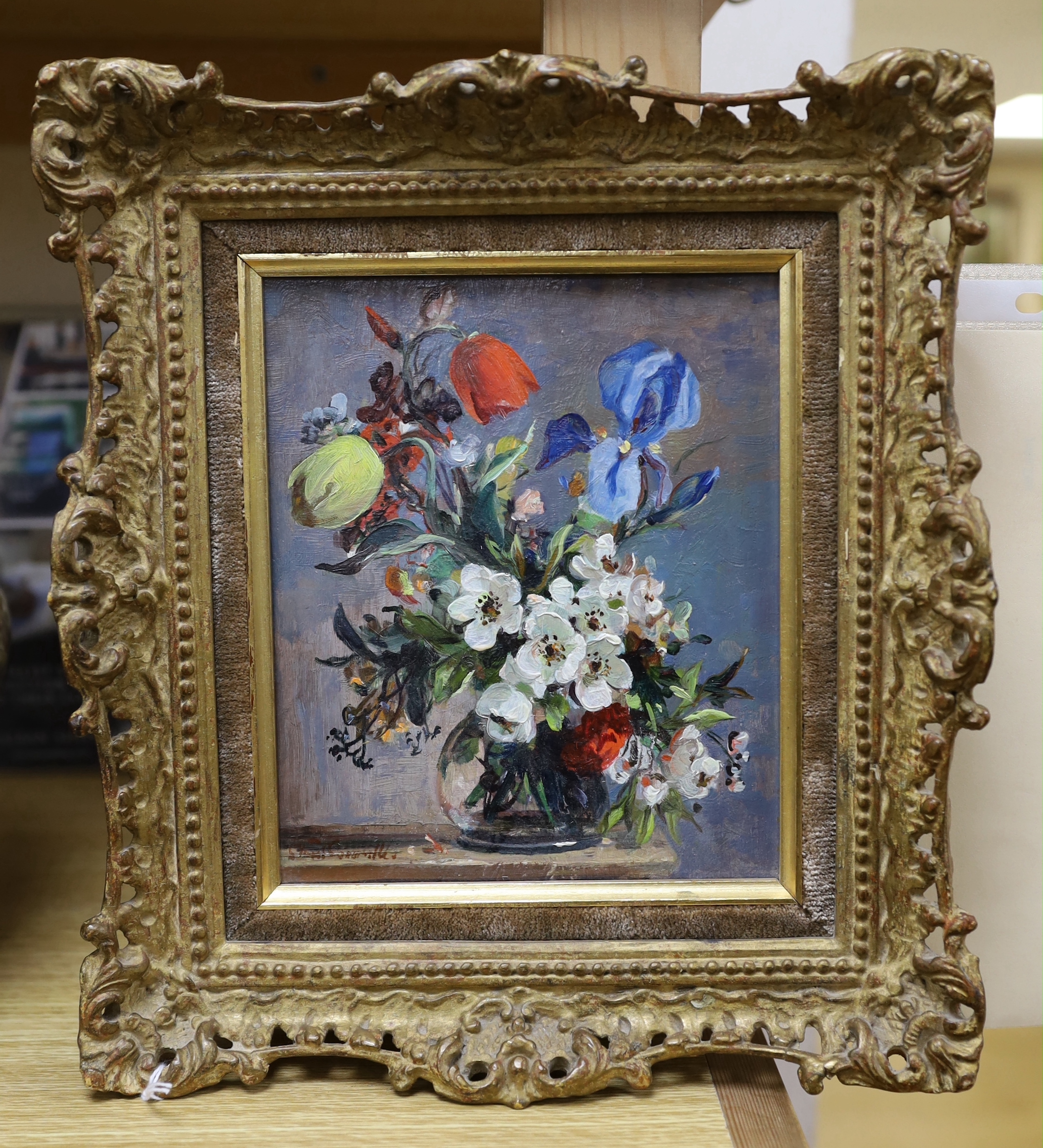 Stuart Somerville (1908-1983), oil on board, Still life of flowers in a vase, signed, 17 x 14cm. , Provenance: Eastbourne Fine Art 2007